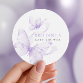 Sticker Rond Baby shower papillon délicé violet