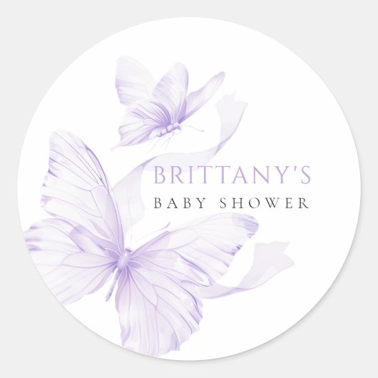 Sticker Rond Baby shower papillon délicé violet (Devant)