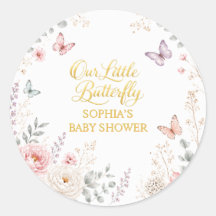 Baby Shower Papillon Floral Or
