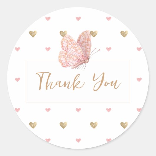 Sticker Rond Baby shower papillon Merci (Devant)