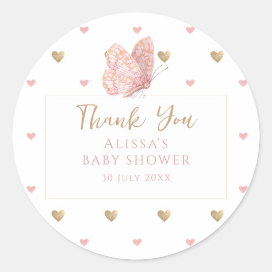 Sticker Rond Baby shower papillon Merci (Devant)