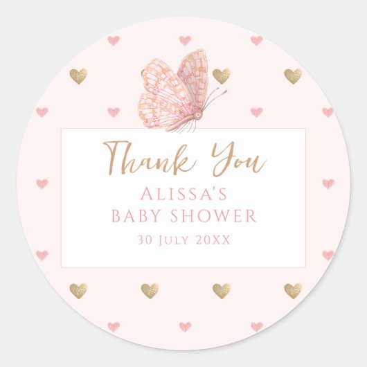 Sticker Rond Baby shower papillon Merci (Devant)