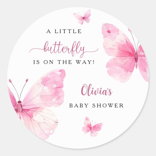 Sticker Rond Baby Shower Papillon Mignon (Devant)