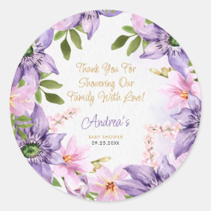 Sticker Rond Baby shower papillon pourpre