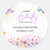 Sticker Rond Baby shower papillon pourpre Baby (Devant)
