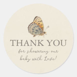Sticker Rond Baby Shower Papillon Vintage 