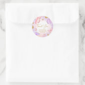 Sticker Rond Baby shower papillon violet rose or (Sac)