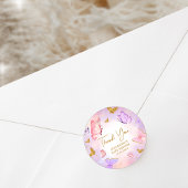 Sticker Rond Baby shower papillon violet rose or