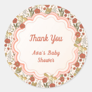 Sticker Rond Baby shower Papillons et fleurs poétiques Floral