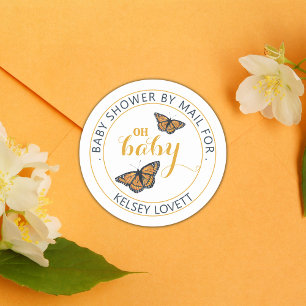Sticker Rond Baby shower par enveloppe papillon du courrier