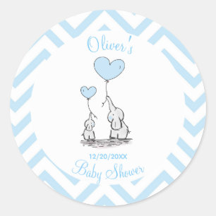 Sticker Rond Baby shower Pastel Baby Elephant avec Coeur Person