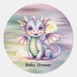 Sticker Rond Baby Shower Pastel Fantasy Dragon