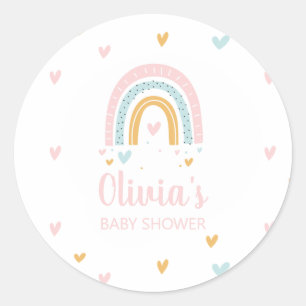 Sticker Rond Baby shower Pastel Rainbow and Hearts