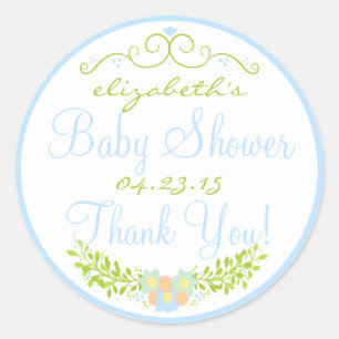 Sticker Rond Baby shower - Pays de la couronne Florale Bleue
