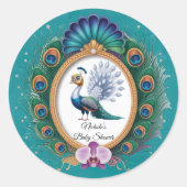 Sticker Rond Baby shower Peacock couleur blanc et or (Devant)
