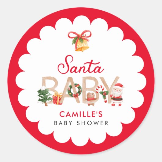Sticker Rond Baby shower Père Noël de Noël (Devant)