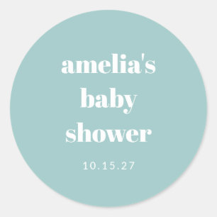 Sticker Rond Baby shower personnalisé Aqua Blue Minimalist