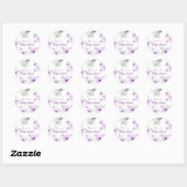 Sticker Rond Baby shower personnalisé de fleurs d'aquarelle vio (Feuille)