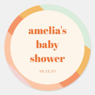 Sticker Rond Baby shower personnalisé Retro Mint Orange Boho St