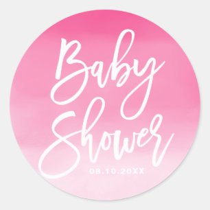 Sticker Rond Baby shower personnalisé rose ombre lettres main