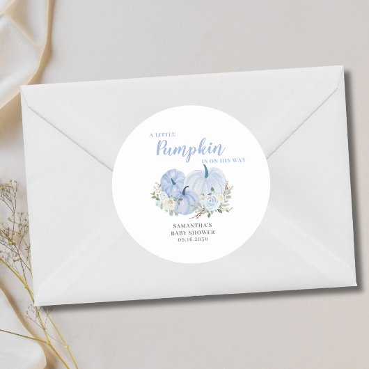 Sticker Rond Baby shower petit Citrouille Blue Boy