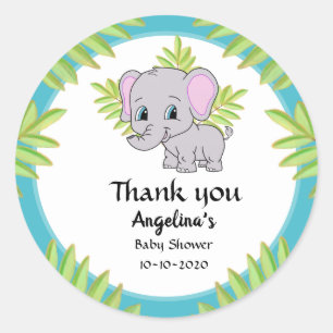 Sticker Rond Baby shower petit éléphant bleu Merci bleu