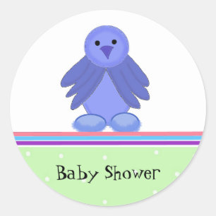 Sticker Rond Baby-Shower Petit Oiseau Bleu