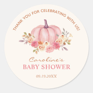 Sticker Rond Baby Shower Petite Citrouille Fille Rose 