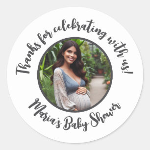 Sticker Rond Baby shower photo personnalisé Merci de script mod