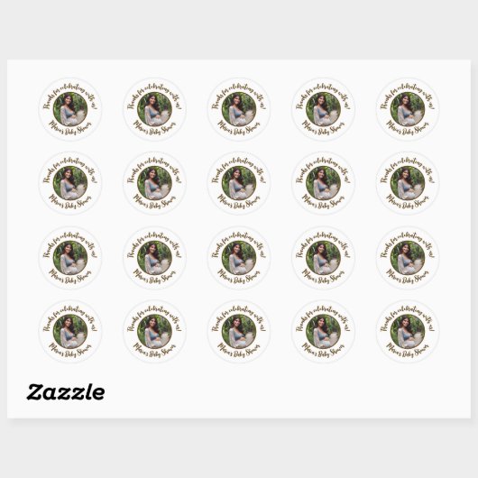 Sticker Rond Baby shower photo personnalisé Merci de script mod (Feuille)