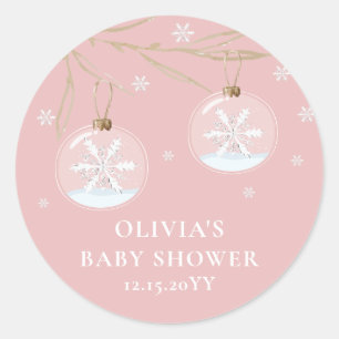 Sticker Rond Baby shower Pink Elegant Gold Winter Snowflake