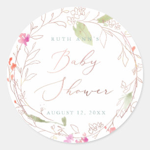 Sticker Rond Baby shower PixDezines, Aquarelle florale, Blush