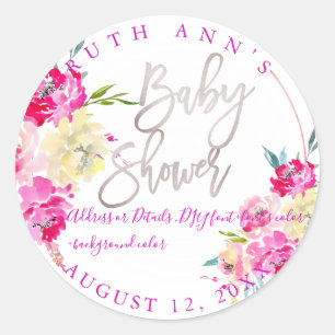 Sticker Rond Baby shower PixDezines, Aquarelle Florale, Peonie