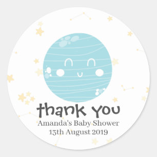 Sticker Rond Baby shower Planète Cute Blue Kawaii