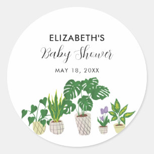 Sticker Rond Baby shower Plante Pots Fleurie Verdure Botanique