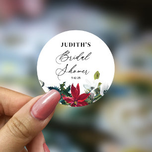 Sticker Rond Baby Shower Poinsettia de mariage d'hiver