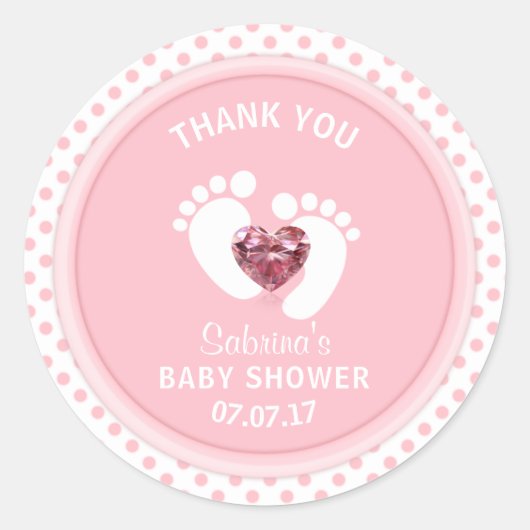 Sticker Rond Baby shower Pointe Rose Cute/Fille Sprinkle (Devant)