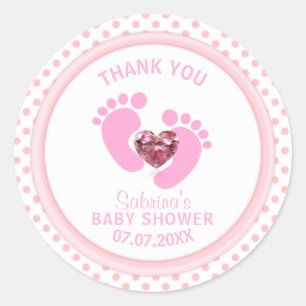 Sticker Rond Baby shower Pointe Rose Cute/Fille Sprinkle