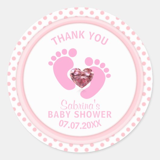 Sticker Rond Baby shower Pointe Rose Cute/Fille Sprinkle (Devant)
