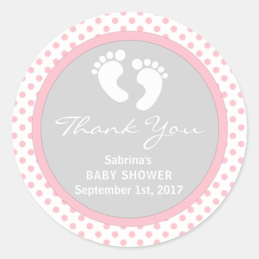 Sticker Rond Baby shower Pointe Rose Cute/Fille Sprinkle (Devant)