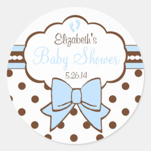 Sticker Rond Baby shower Pois bleu et Brown