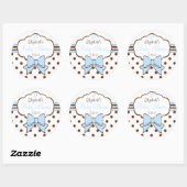 Sticker Rond Baby shower Pois bleu et Brown (Feuille)