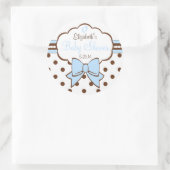 Sticker Rond Baby shower Pois bleu et Brown (Sac)