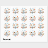 Sticker Rond Baby shower Pois bleu et orange (Feuille)