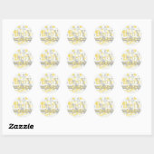 Sticker Rond Baby shower Pois jaune et gris (Feuille)