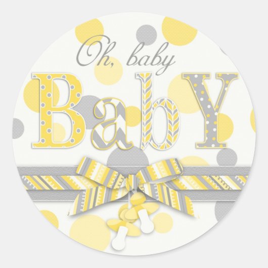 Sticker Rond Baby shower Pois jaune et gris (Devant)