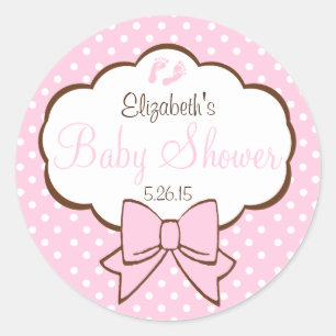 Sticker Rond Baby shower Pois rose et Brown