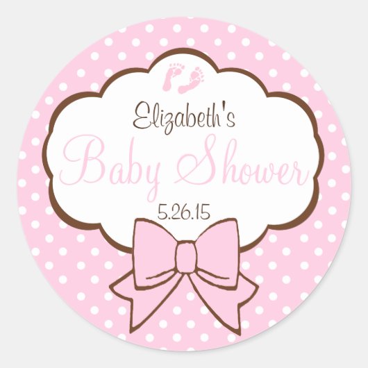 Sticker Rond Baby shower Pois rose et Brown (Devant)