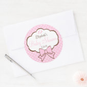Sticker Rond Baby shower Pois rose et Brown (Enveloppe)