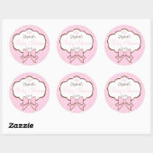 Sticker Rond Baby shower Pois rose et Brown (Feuille)